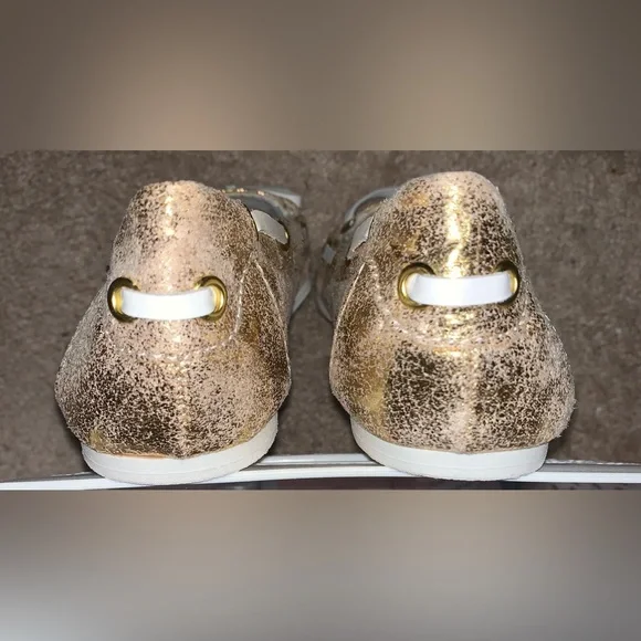 NWOT. Express Metallic Gold Loafers with Bow - Picture 5 of 7